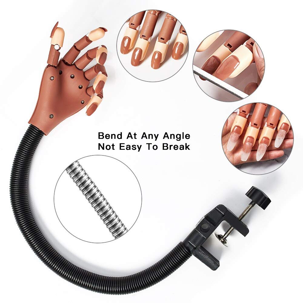 Practice Hand with 200PCS Acrylic Nail Tips, Upgraded Nail Training Practice Hand for Acrylic Nails, Nail Display Manicure Supply, Flexible Movable False Fake Hands, Nail Manicure DIY Practice Tool
