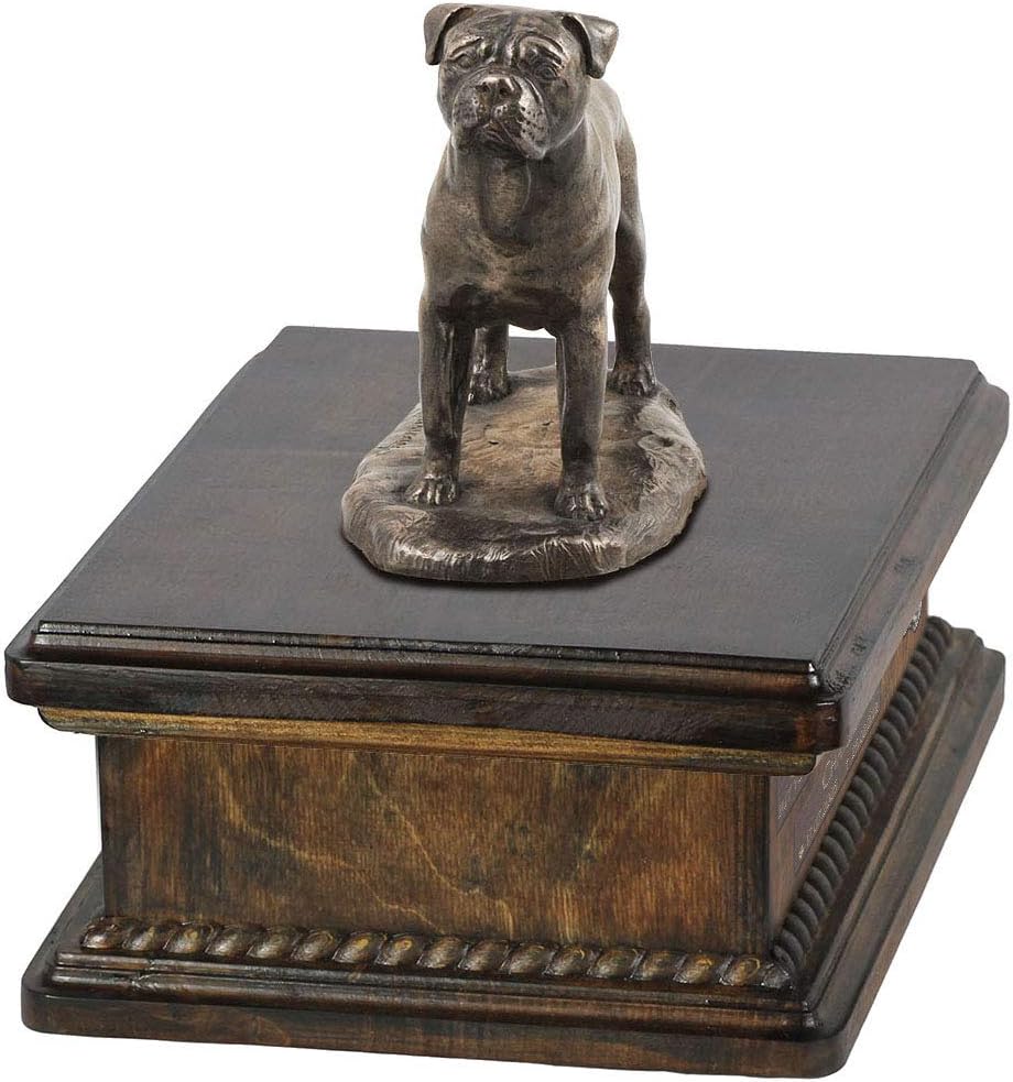 Art-Dog Custom Dog Sitting Statue Memorial Urn - Handmade Cold Cast Bronze on Birch Base – Sturdy and Stylish Urn for Dog’s Ashes – 8.3x11.4x8.7 – 5l – Bullmastiff