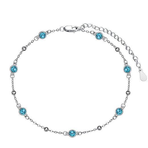 HPQQ Anklet Bracelet for Women 925 Sterling Silver Natural Stone Chain Bead Ankle Bracelet Beach Summer Fine Jewelry Mothers Day Birthday Gifts for Women Mom Wife