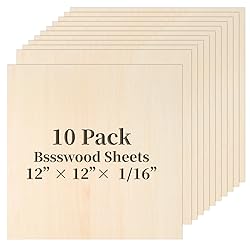 Balsa Wood Sheet, 10 Pack Plywood Sheets, Basswood Sheets 12X12X1/16 Inch, Unfinished Wood Boards Blanks for Laser Cutting, Engraving, Burning, Crafts