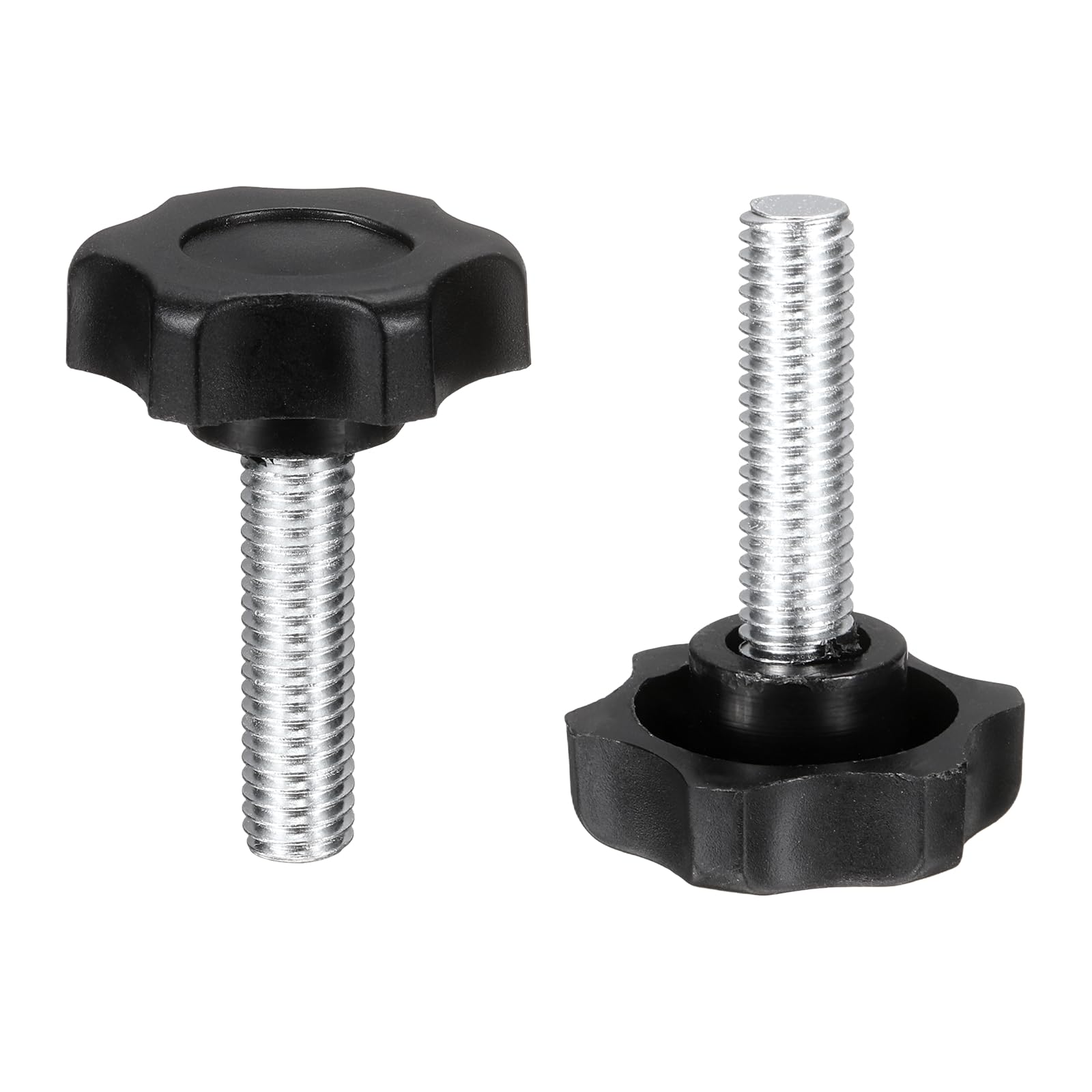 sourcing map 2 Pcs Star Knobs Handles M8 x 30mm (1.25mm Pitch) Male Thread Metric Carbon Steel Hand Tightening Clamping Screws Threaded Stud Knob Bolts for Woodworking Jigs, Black