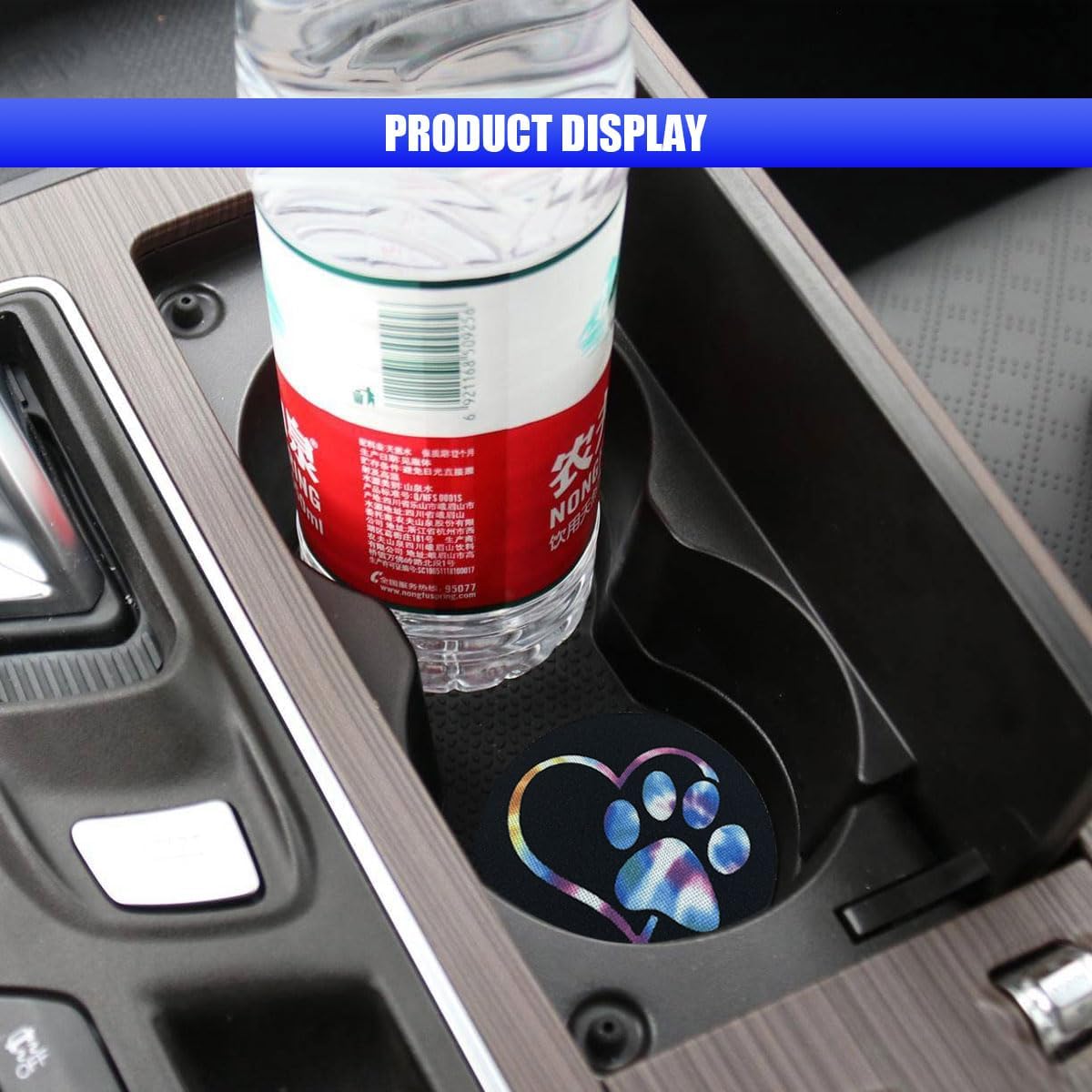 2PCS Car Cup Holder Coasters, 2.73 Inch Absorbent Anti-Slip Shockproof Cup Holder Insert, Dog Paw Heart Print Car Drink Mat, Universal Car Interior Accessories for Vehicles, Trucks, RVs (Colorful)