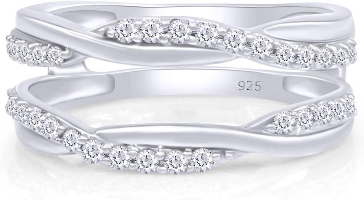 SAVEARTH DIAMONDS 925 Sterling Silver 18k Gold Plated 2/5 Carat Diamond Lab Created Moissanite Criss Cross Infinity Wedding Ring Guard Wrap Enhancer for Womens (0.40Cttw, Color-G-H/VVS1) Gift Jewelry