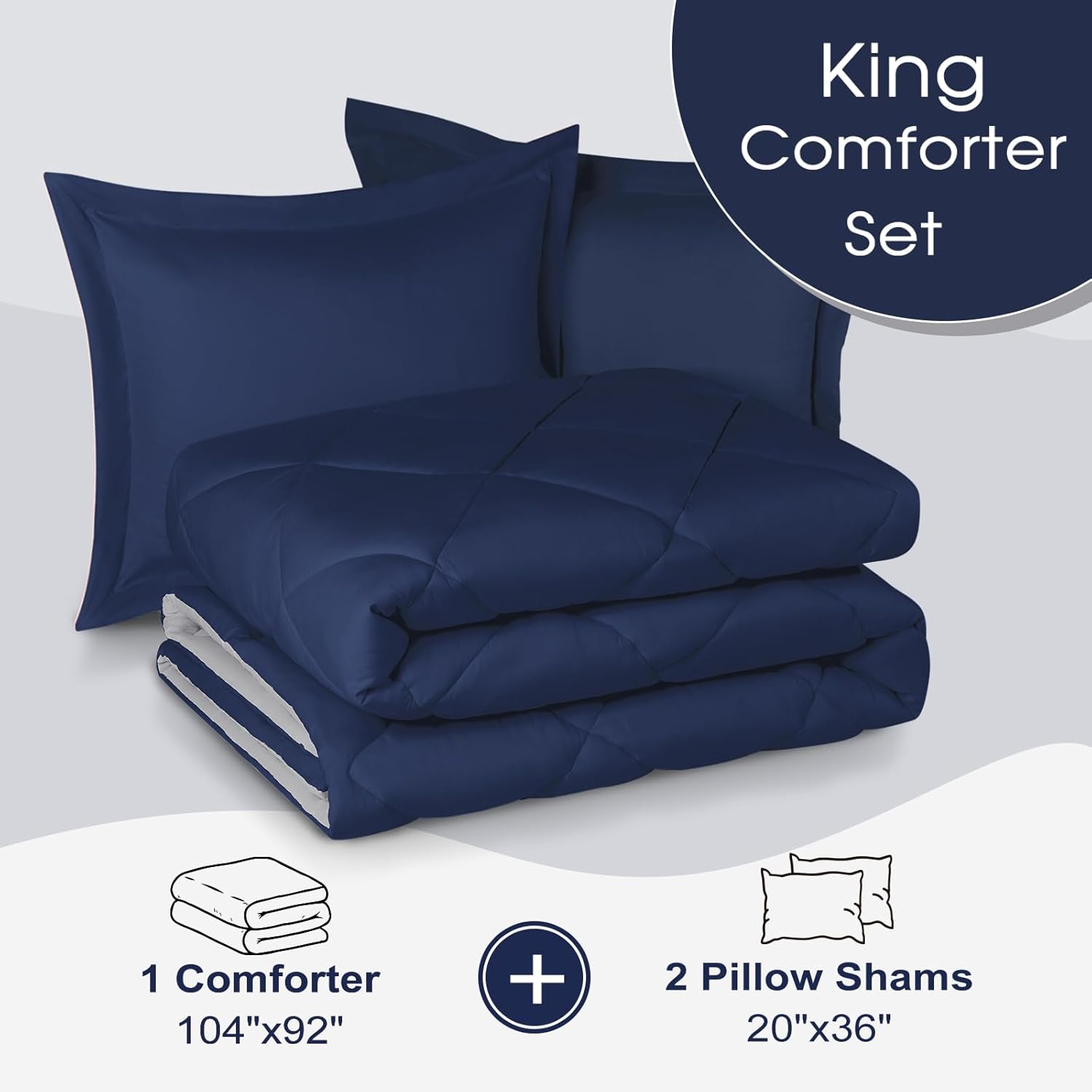 Basic Beyond King Size Comforter Set - Navy Blue Comforter Set King Size, Reversible King Bed Comforter King Set for All Seasons, Navy/Grey, 1 Comforter (104"x92") and 2 Pillow Shams (20"x36"+2") - Image 6
