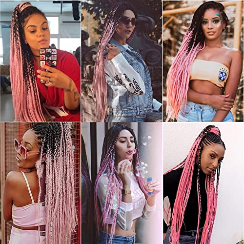 24 Inch Box Braids Crochet Hair 5Packs Pink Crochet Braids Hair Pre-Looped Crochet Box Braids Synthetic Braiding Hair Extensions 22Strands/Pack (Pink, 24Inch) #TOP5