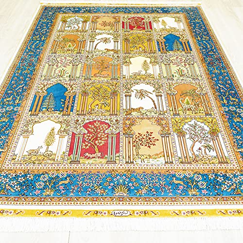 Yuchen Rug Silk Handmade Rug 4X6 Blue Hand Woven Traditional Season Garden Vintage Luxury Silk Area Rug For Living Room #TOP1