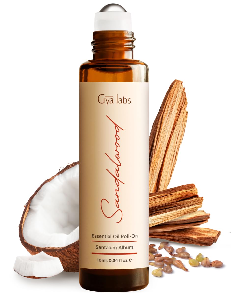 Gya Labs Sandalwood Essential Oil Roll On - 0.34 Fl Oz - Travel Size Roller for Camping, Skin, Aromatherapy Relief, Convenience