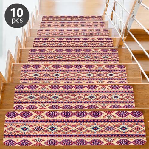 Alfombra para peldaños de escalera antideslizante Mexpekil con diseño bohemio lavable y seguro 3