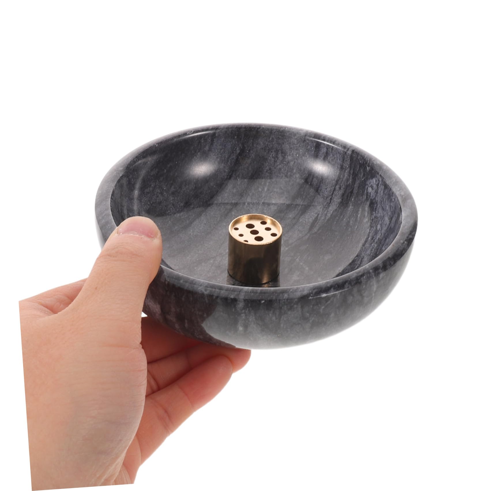 Soporte para Varitas de Incienso de Bronce Diseño Invertido | Bandeja de Mármol, 9 Orificios, Acabado Negro, Apto para Palo Santo y Salvia, Decoración Aromática para Yoga