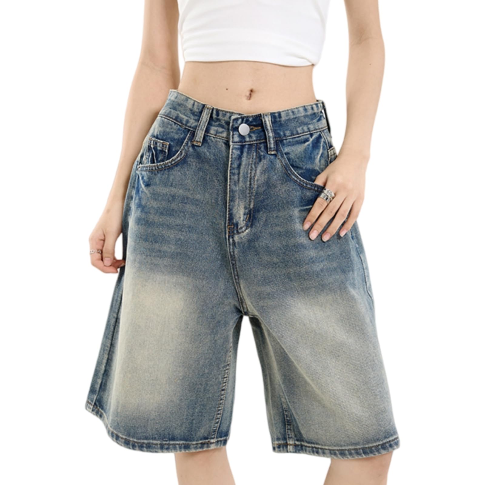 Short en jean femmes haute taille vintage délavé casual d'été bleu ciel