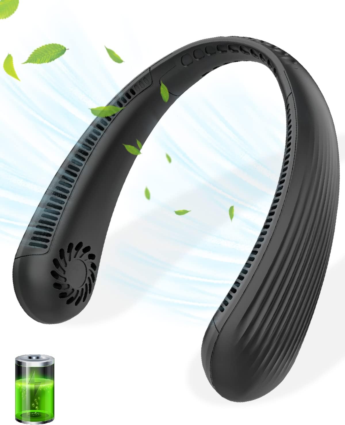 Portable Neck Fan Bladeless-Hands Free Usb Rechargeable Battery Operated Neck Fans with 360°Cooling, 3 Speeds Personal Headphone Design Mini Small Leafless Fan for Men Women Adult Kids(Black)