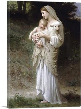 ARTCANVAS L Innocence Virgin Mary Baby Jesus Lamb Canvas Art Print Stretched Framed Painting Picture Poster Giclee Wall Decor by William-Adolphe Bouguereau - 18" x 12" 1.50" Deep