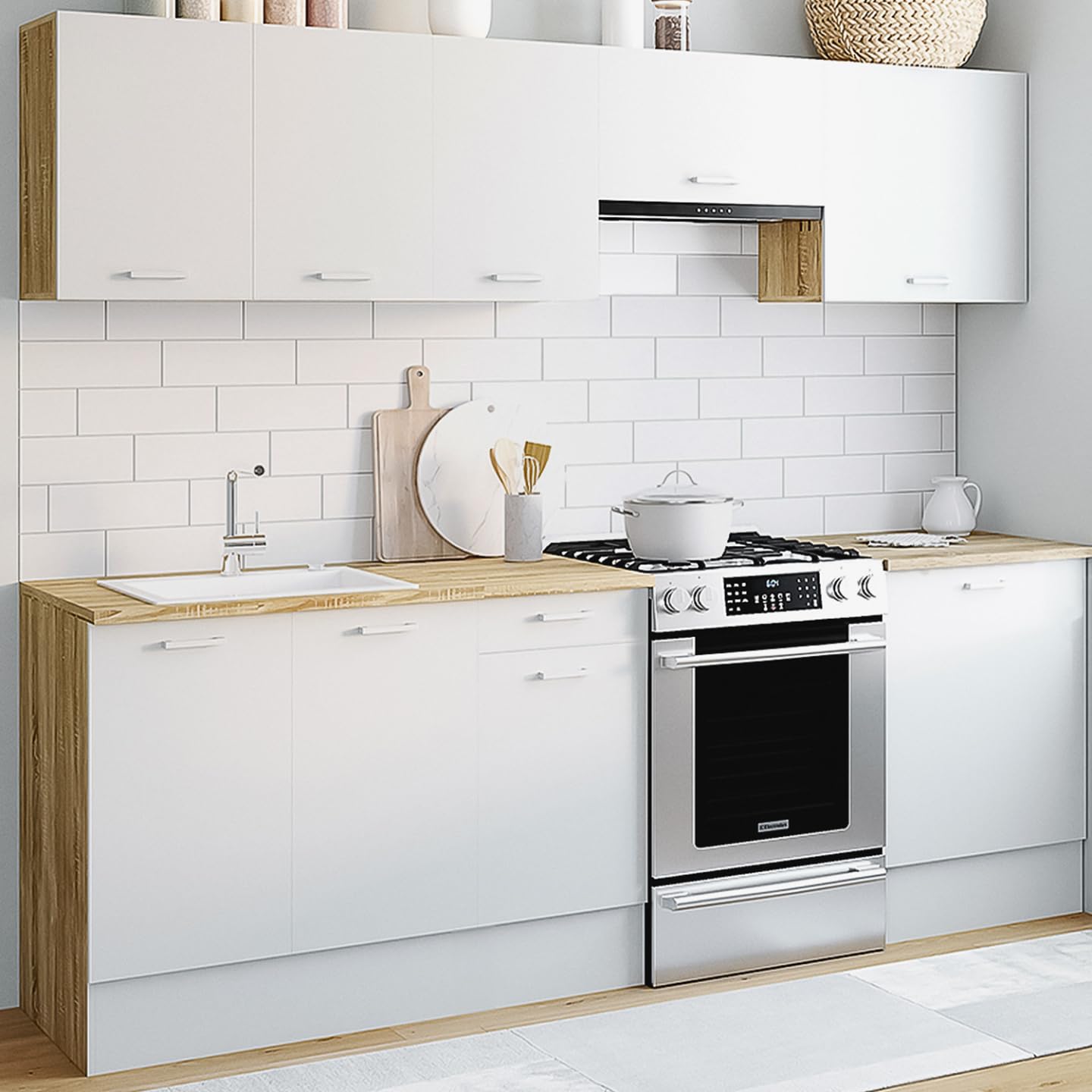 IDMarket - Cuisine complète 240 cm Subtil avec Plan de Travail 7 éléments Bois et Blanc