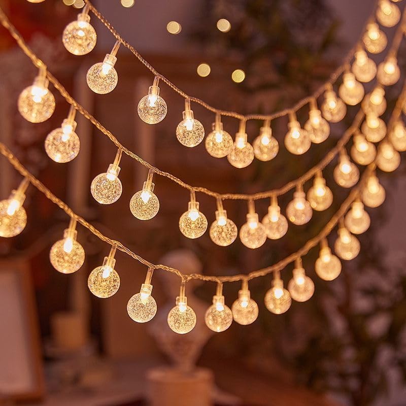 Image of One94Store 50 LED 10 Meter Crystal Ball Fairy String Lights - Warm White, 8 Modes with Remote, Plug-in Decorative Lights for Bedroom, Diwali, Christmas, Party, Home Decor