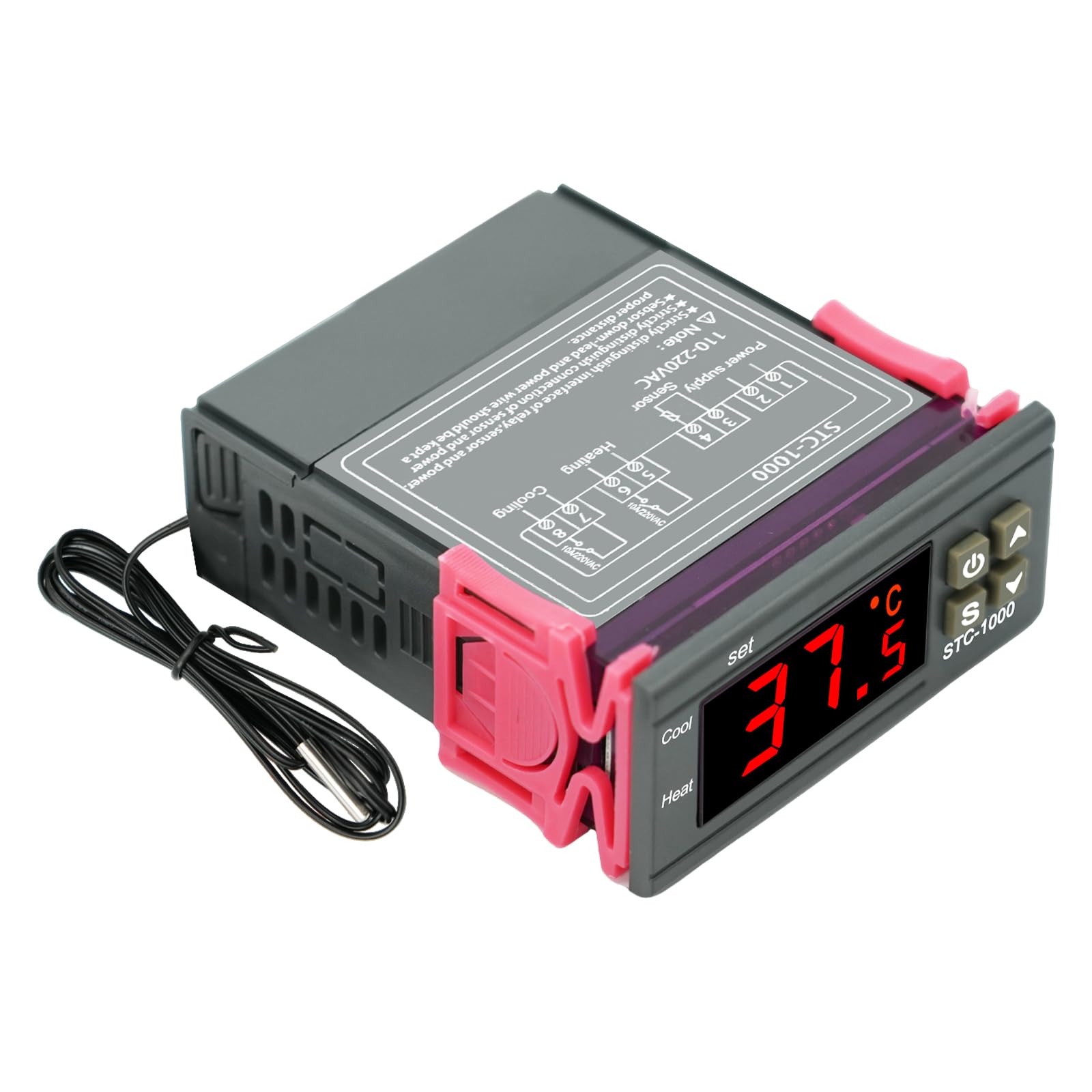 Termostato Digital RUIZHI Controlador Digital Temperatura con Sonda de Sensor, AC 110V-220V Interruptor del controlador de temperatura con LED Display Termostato Para Refrigeradores, incubadoras