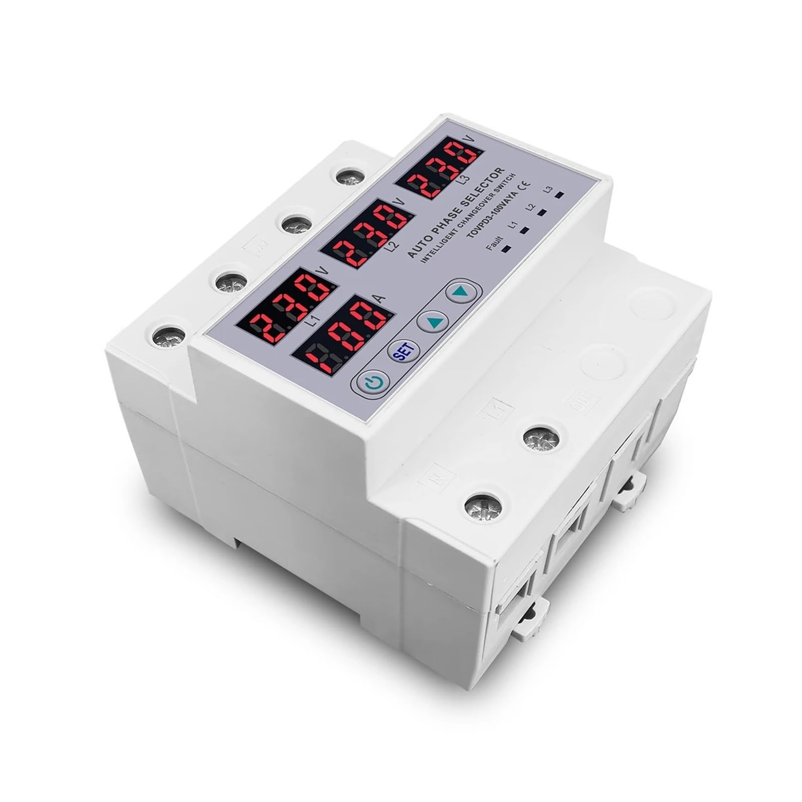 Selector de fase de carril Din trifásico 100A, protección de corriente de sobrevoltaje y bajo voltaje ajustable, Protector de relés de Monitor