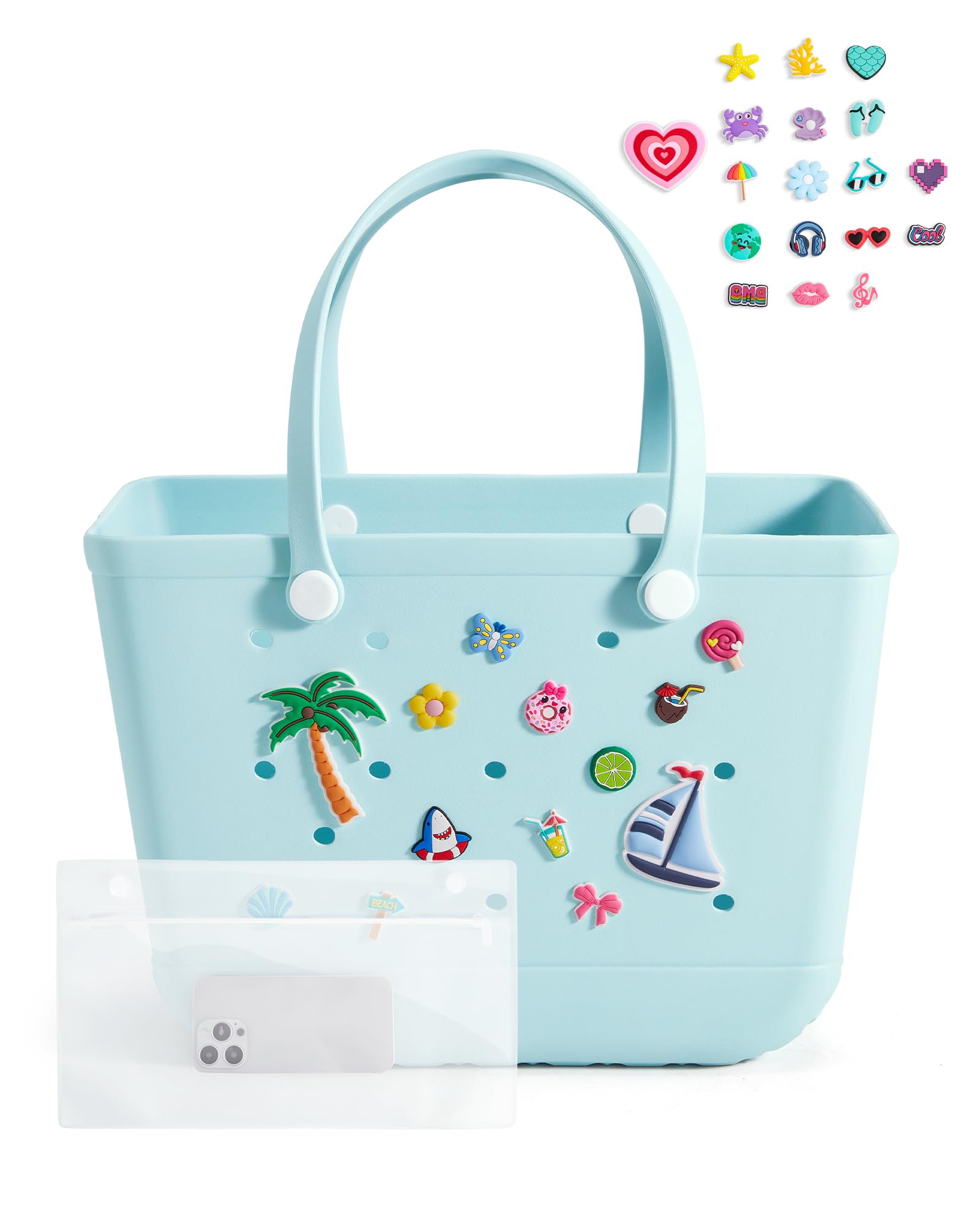 BAGSMART Large Beach Bag for Women with Cooler, Rubber Tote Bag with Charms, Waterproof Vacation Essentials for Swim Pool — view 13