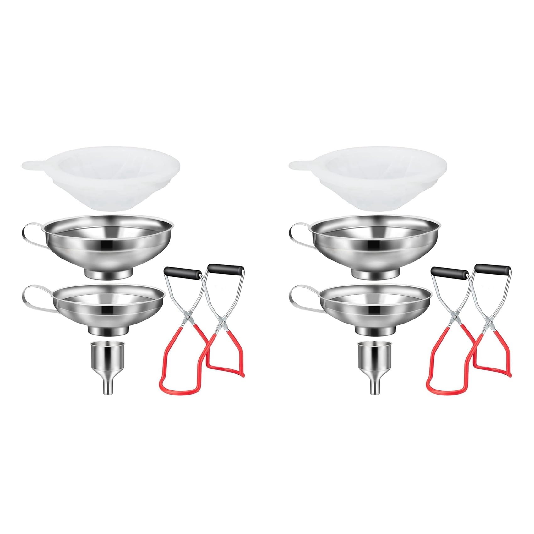 Jnchdghwa As Shown 2X Funnel Stainless Steel Set, Kitchen Jam Funnel,Filling Funnel Preserving Funnel With Preserving Jars Lifters