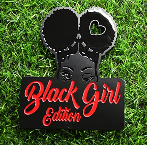 Image of 1pc Custom Black Girl Edition Badge Emblem Decals Compatible With Vehicles, Doors, Body, Side Fenders, Trunk - Stylish Dynamic Look (Black Red)