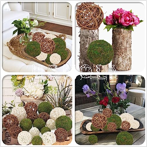 Usmola USMOLA-18 18Pcs Decorative Balls For Centerpiece Bowl - 6Pcs Fake Moss Balls + 12Pcs Rattan Wicker Balls, Artificial Moss Decorative Balls Vase Fillers thumb #5