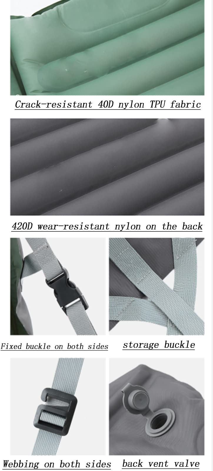 Aufblasbares Kissen für den Außenbereich mit Rückenlehne-Design, doppeltes Stoff-Design ist luftdicht, kann flach verwendet werden (aus Waldgrün)