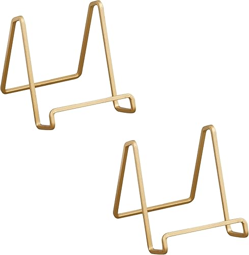 Miniatura 2 de TRIPAR Paquete de 2 soportes cuadrados de metal pintado de oro de 3 pulgadas, mini caballete de alambre, pequeños soportes de fotos para mesa,