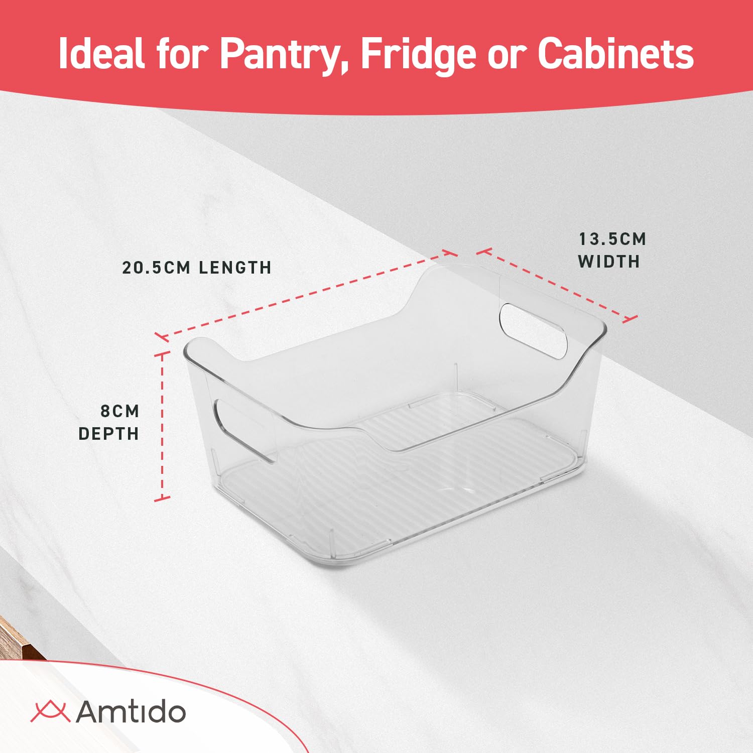Amtido Clear Plastic Organiser Storage Small, 5 Pack (20.5 x 8 x 13.5 cm), Durable, BPA-Free Fridge Organisers with Handles - Image 2