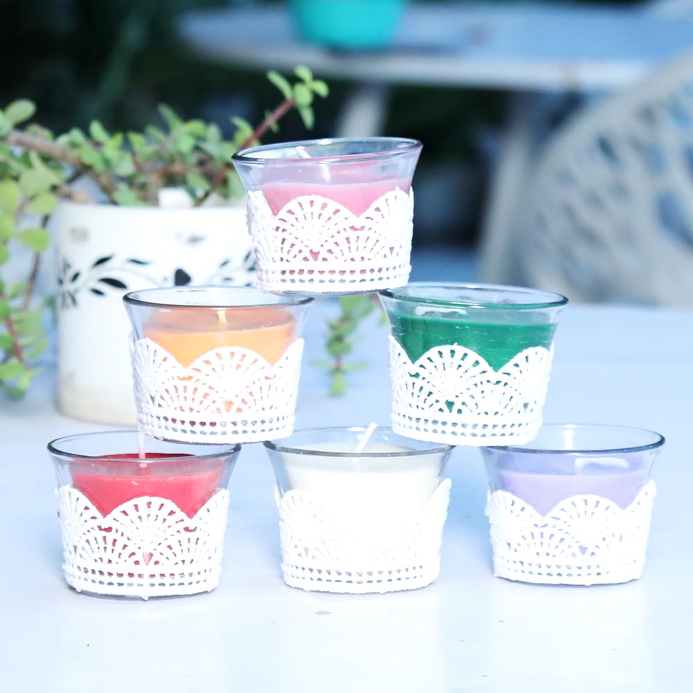 Kaameri Bazaar Set of 6 Highly Fragranced Rose, Lavender, Lemongrass, Jasmine, Tea Tree, Rosemary Laces Glass Butter Pot Candles - Gift for Diwali for Employees (B0CK4RXQPW) Amazon Price History, Amazon Price Tracker