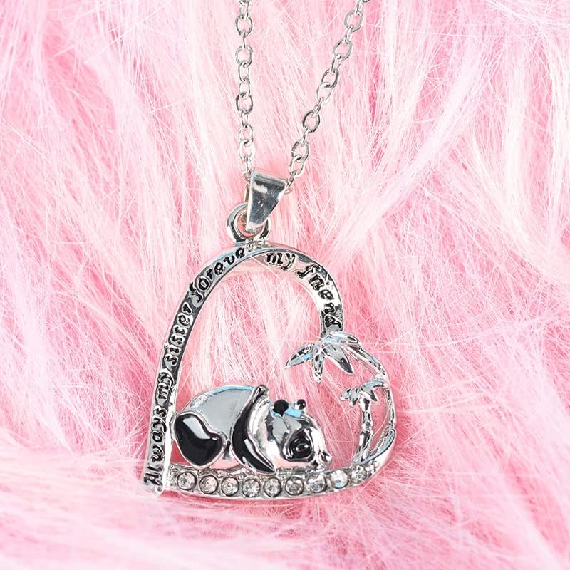 Gift Necklace for Sister from Brother Sister Heart Necklaces for Sisters Always My Sister Forever My Friend Panda Necklace for Little Big Sister Graduation Birthday Gifts3