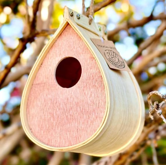 Pollinating Palace - Outdoor Hanging Wooden Bird House,Outdoor Birdhouse for Hummingbirds, Bluebirds and Finch Cardinals, Songbirds, Birdhouse Nesting Box for Wild Bird Viewing Great Gift!