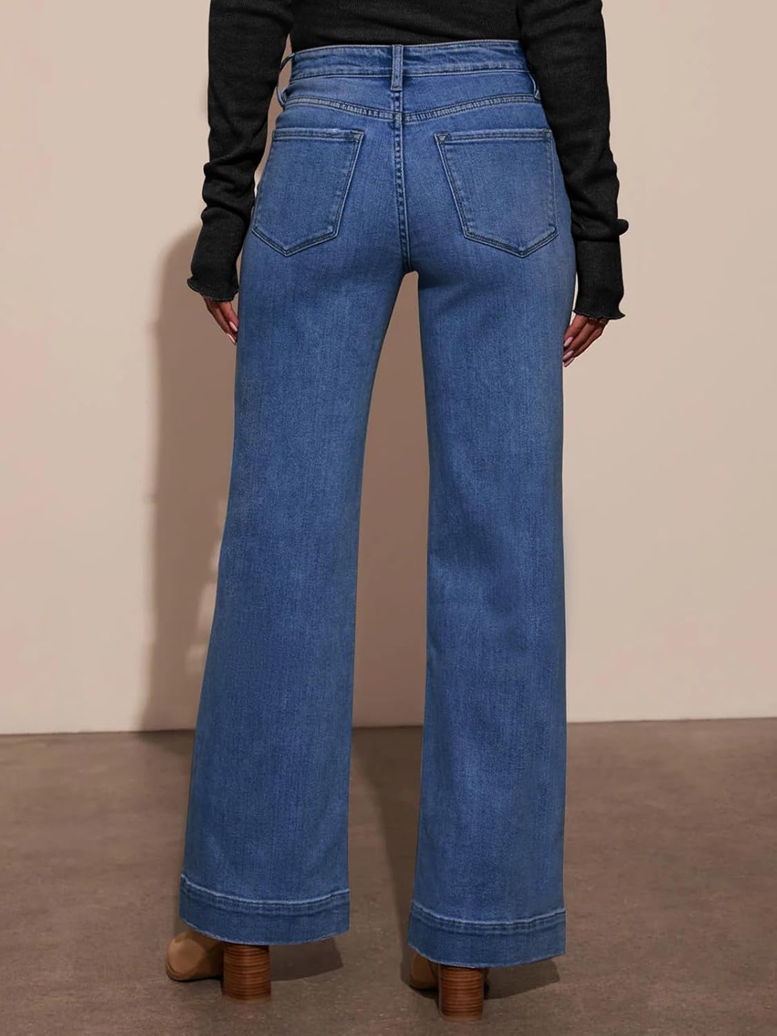 KUNMI Women’s Wide Leg Jeans High Waisted Straight Leg Stretchy Denim Pants with Pockets