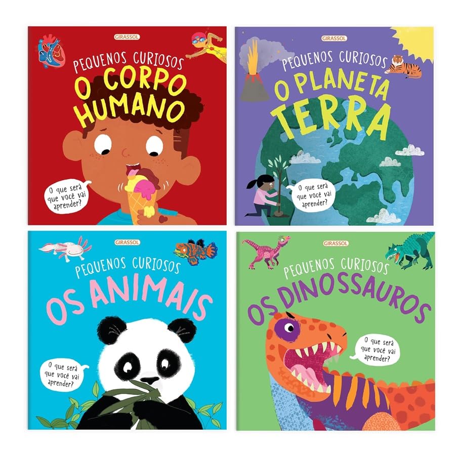 Kit C/ 4 Livros Pequenos Curiosos - Corpo Humano, Planeta Terra, Animais e Dinossauros