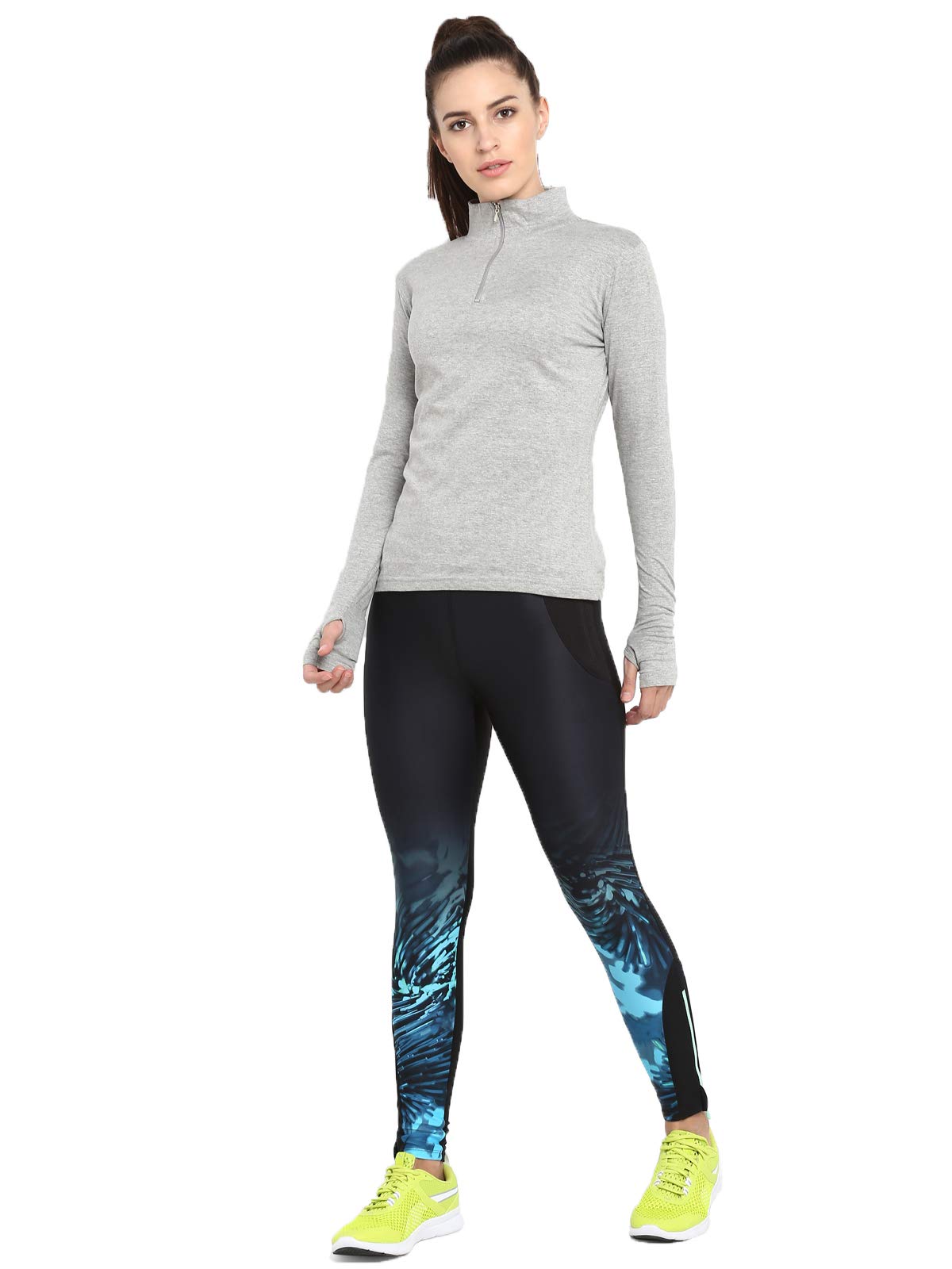 Ap'pulse Women's Long Sleeve Thumbopen 1/4 Zip Hi Neck Tshirt 2