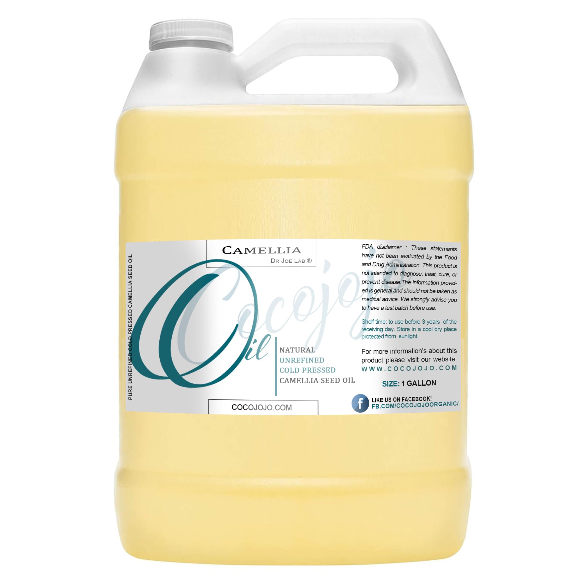 Dr Joe Lab Camellia Seed Oil 128 oz Pure Natural Cold Pressed Unrefined Extra Virgin Camellia Oil 1 Gallon - for Hair Skin Body Nails and Beard - Moisturizing, Soothing, Hydrating, & Nourishing