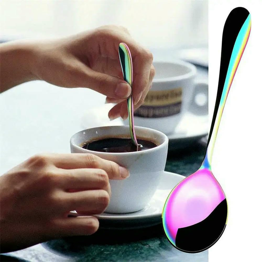 ZBDP - Cucharas pequeñas de postre de acero inoxidable de 14 a 12 unidades, de acero inoxidable, redondas, para agitar, cubiertos coloridos