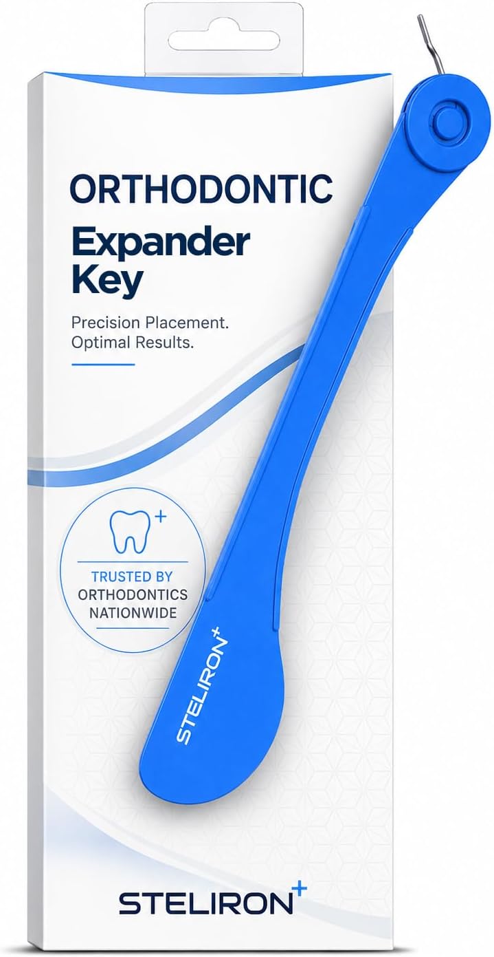 Orthodontic Dental Key Tool for Palatal Expanders (BPA-Free) Expansion RPE Adjustment Swivel Key with Curved Ergonomic Grip (Blue)