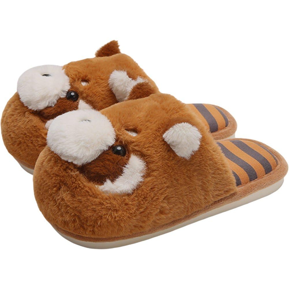 Chaussons en coton pour femmes et pantoufles de maison en peluche raton laveur