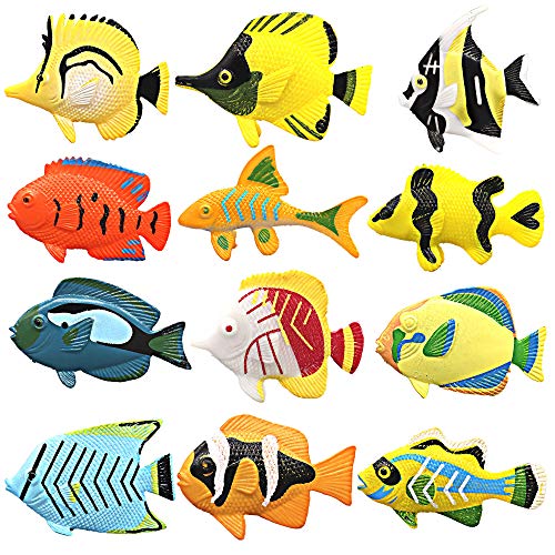 HAPTIME 12PCS Tropical Fish Toys Set, Pastic Cute Sea Life Creatures Learning Educational Toy Party Favors & Christmas Gifts for Boys, Girls, Kids