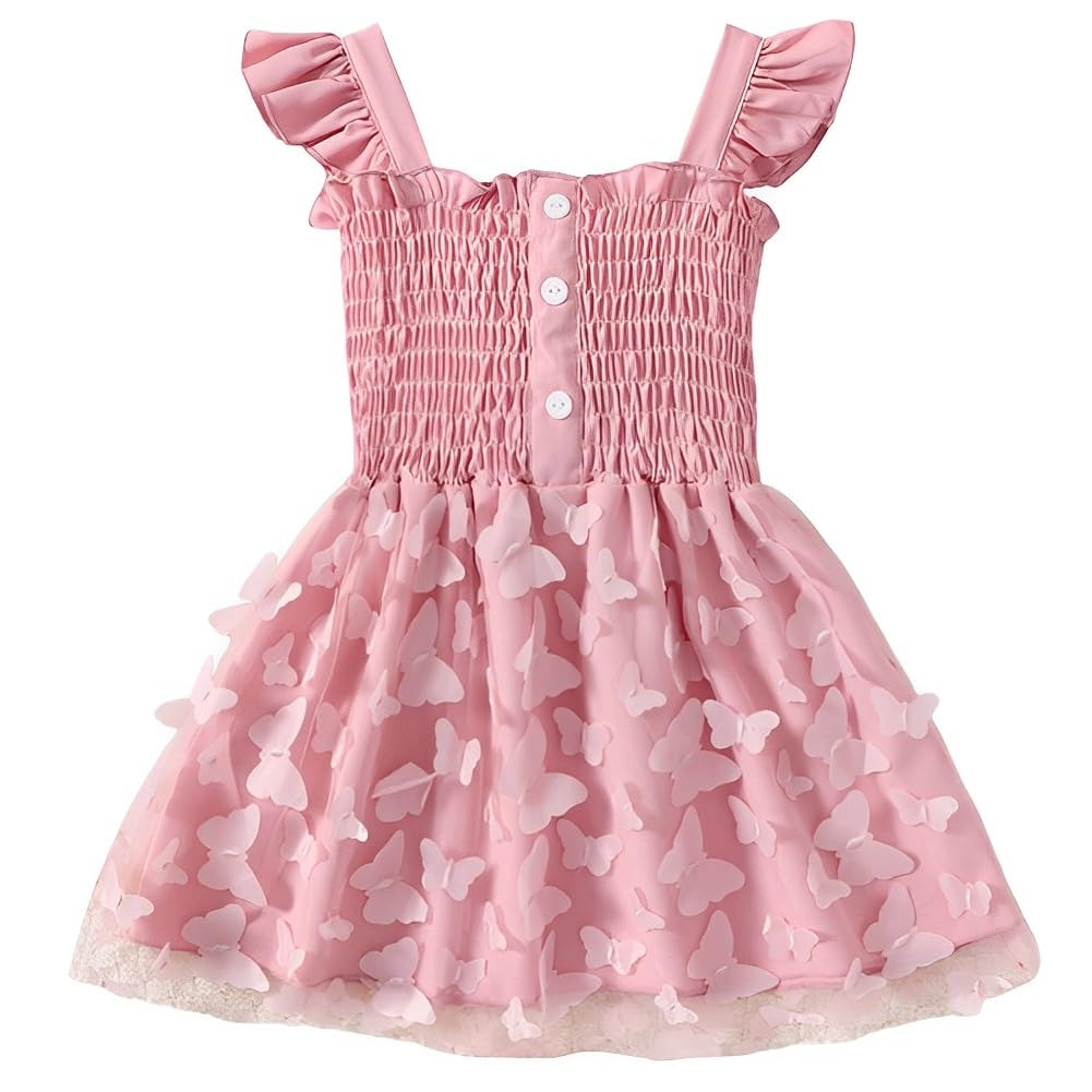 imKutieBaby Girls Dress, Toddler Girl 3D Butterfly Tulle Dress Ruffle Sleeveless Smocked Birthday Party Holiday Casual Dresses