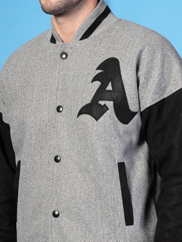 Image of CHKOKKO Men's Oversized Varsity Jacket with Snap Button Closure and Patch Design Trendy Comfortable Outerwear for College Travel and Casual Wear