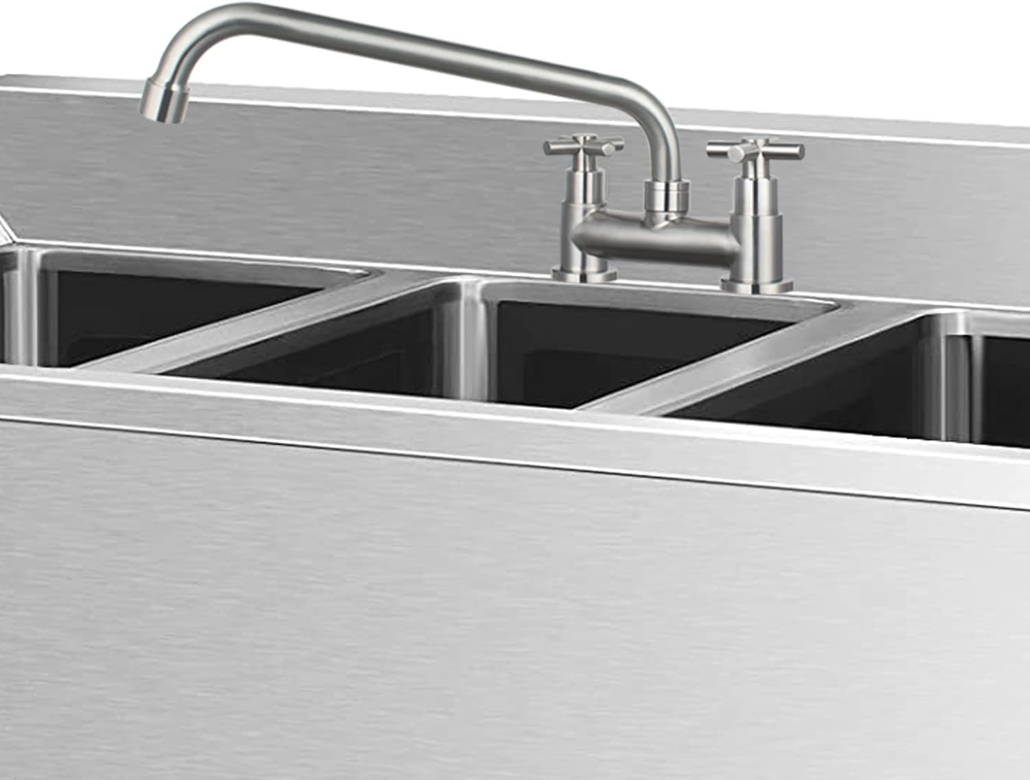 Commercial Kitchen Bar Faucet 4 Inch Center Stainless Steel Brush Nickel Deck Mount 2 Hole 2 Handle Bridge Restaurant Laundry Utility Faucet 11 Inch Spout SSKF10-1C