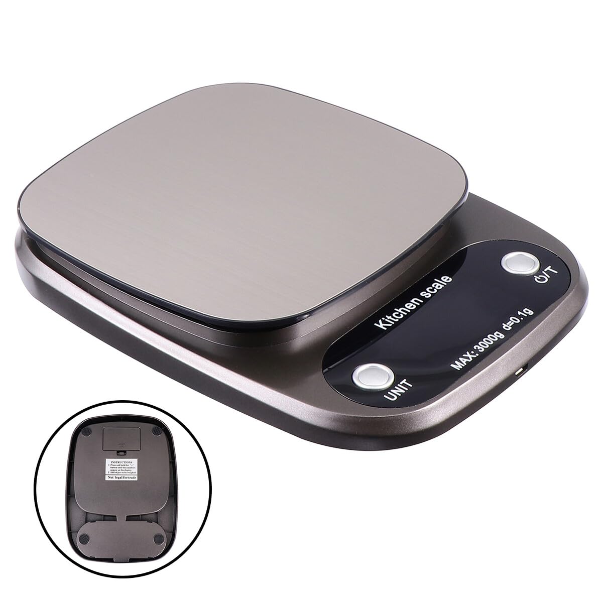 Ipetboom Rechargeable Stainless Steel Kitchen Food Scale High Precision Digital Measuring Tool with LCD Display for Baking Cooking Grams Ounces Grey