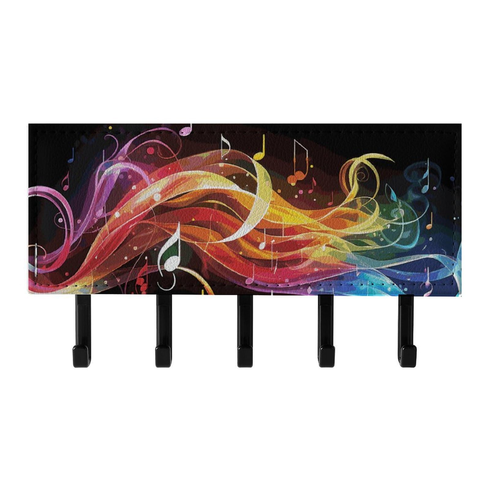 Fekiloot Black Rainbow Musical Note Melody Key Holder For Wall Adhesive, No Drilling, Key Hooks With 5 Hooks Wall Mounted, Self Adhesive Keys Rack For Entryway, Hallway, Living Room, Kitchen, Office