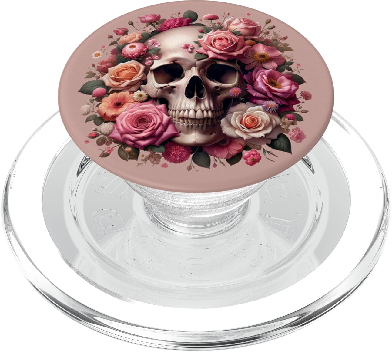 Skull And Roses Floral Art Cute Girl Flowers Pink Skull PopSockets PopGrip for MagSafe