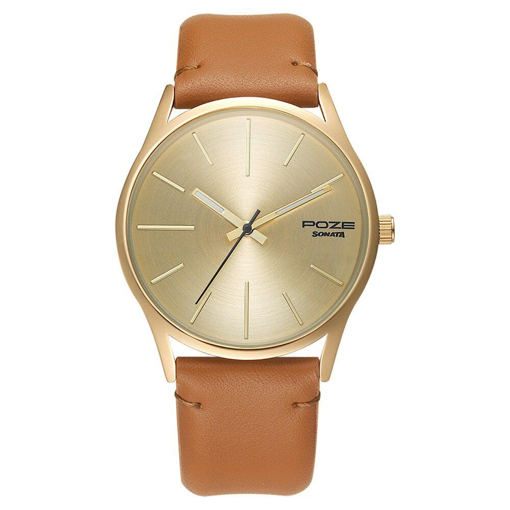 Sonata Poze Quartz Analog Golden Dial PU Leather Strap Watch for Men-SP70013YL01W (B0CT5R8VTQ) Amazon Price History, Amazon Price Tracker