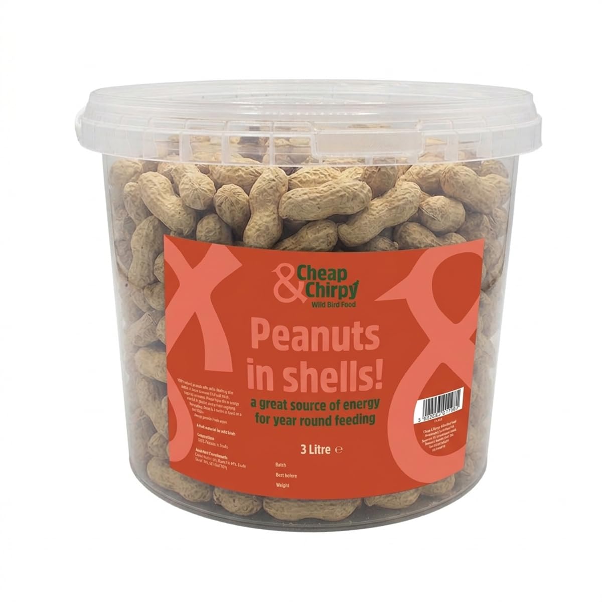 Cheap & Chirpy Wild Bird Peanuts In Shells - 3 Litre Tub - Whole Bird Nuts - Raw Peanuts for Wild Birds - Essential Squirrel Food