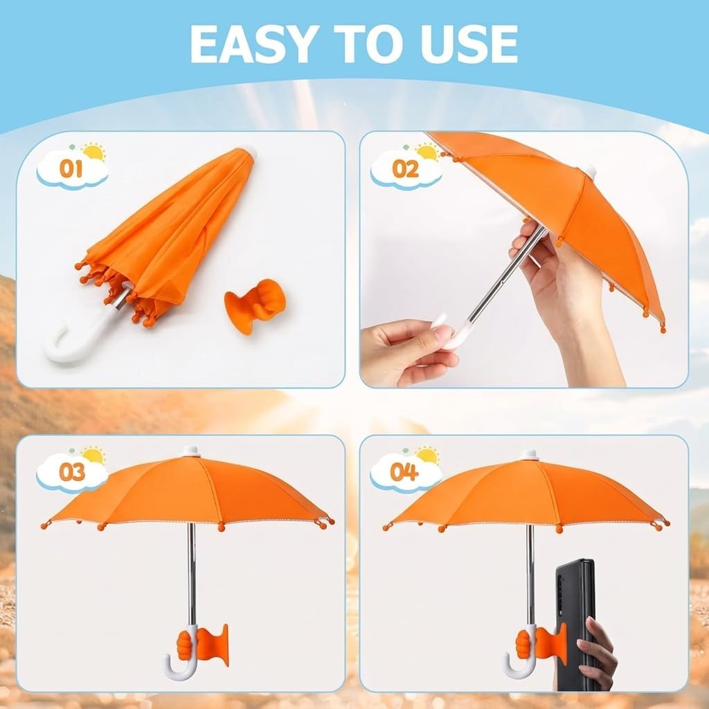 Mini Phone Umbrella Sun Shade with Suction Cup Stand, Cover Sun Shield, Adjustable Piggy Suction Cup Phone Stand, Outdoor Cell Phone Sunshade Holder(Orange) image 4