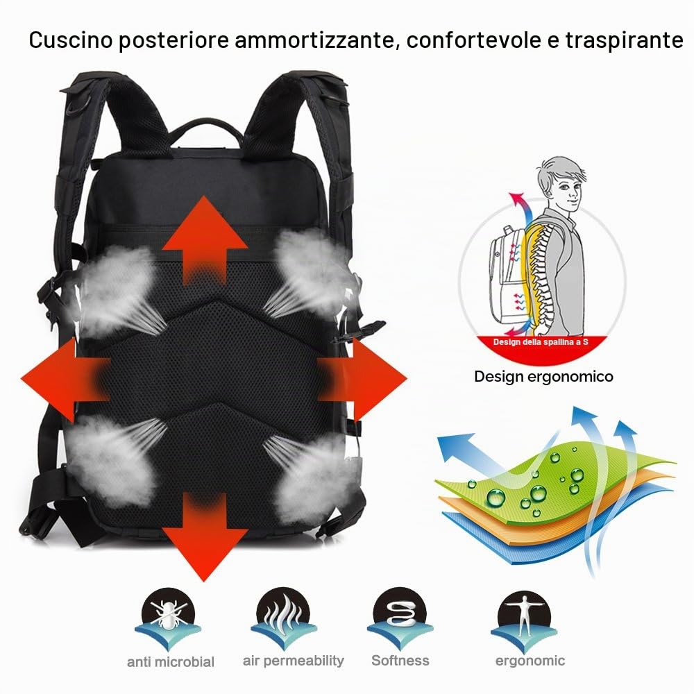 Zaino Tattico, 45L Zaino Militare Molle per Trekking all'Aperto, Campeggio, Caccia e Viaggi per Uomini e Donne (Verde Militare)