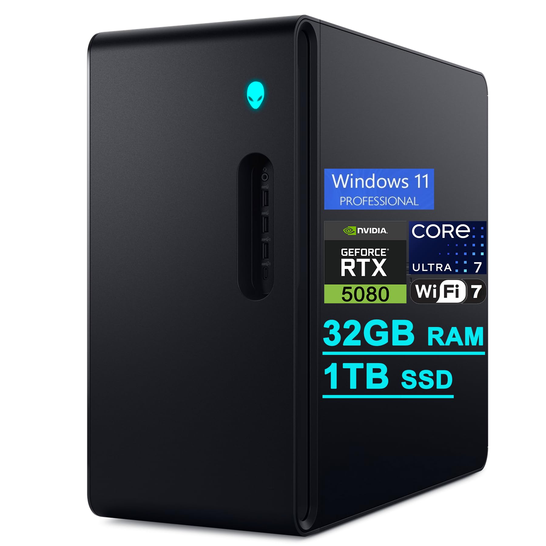 Dell Alienware Aurora ACT1250 Gaming AI Desktop Intel 20-core Ultra 7 265F 32GB RAM 1TB SSD GeForce RTX 5080 GDDR7 (Up to 1801 AI Tops) 240mm Liquid Cooler 1000W PSU 2.5Gb Ethernet Win11Pro