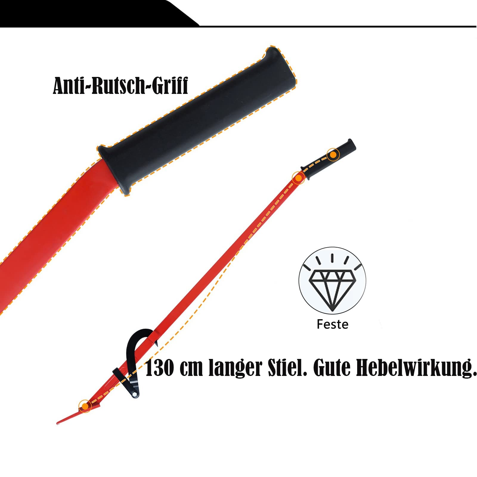 LZQ Lève-abattage professionnel pour charges lourdes - 130 cm - Avec crochet réversible - Charge maximale : 250 kg - Accessoire forestier pour le travail du bois